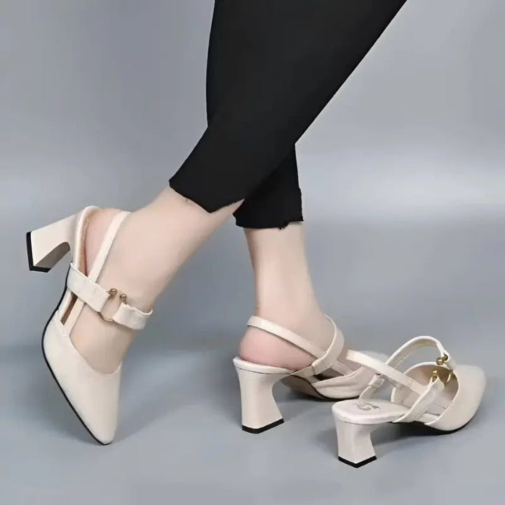 Slingback Block Heel Pumps – Pointed Toe & Ring Detail