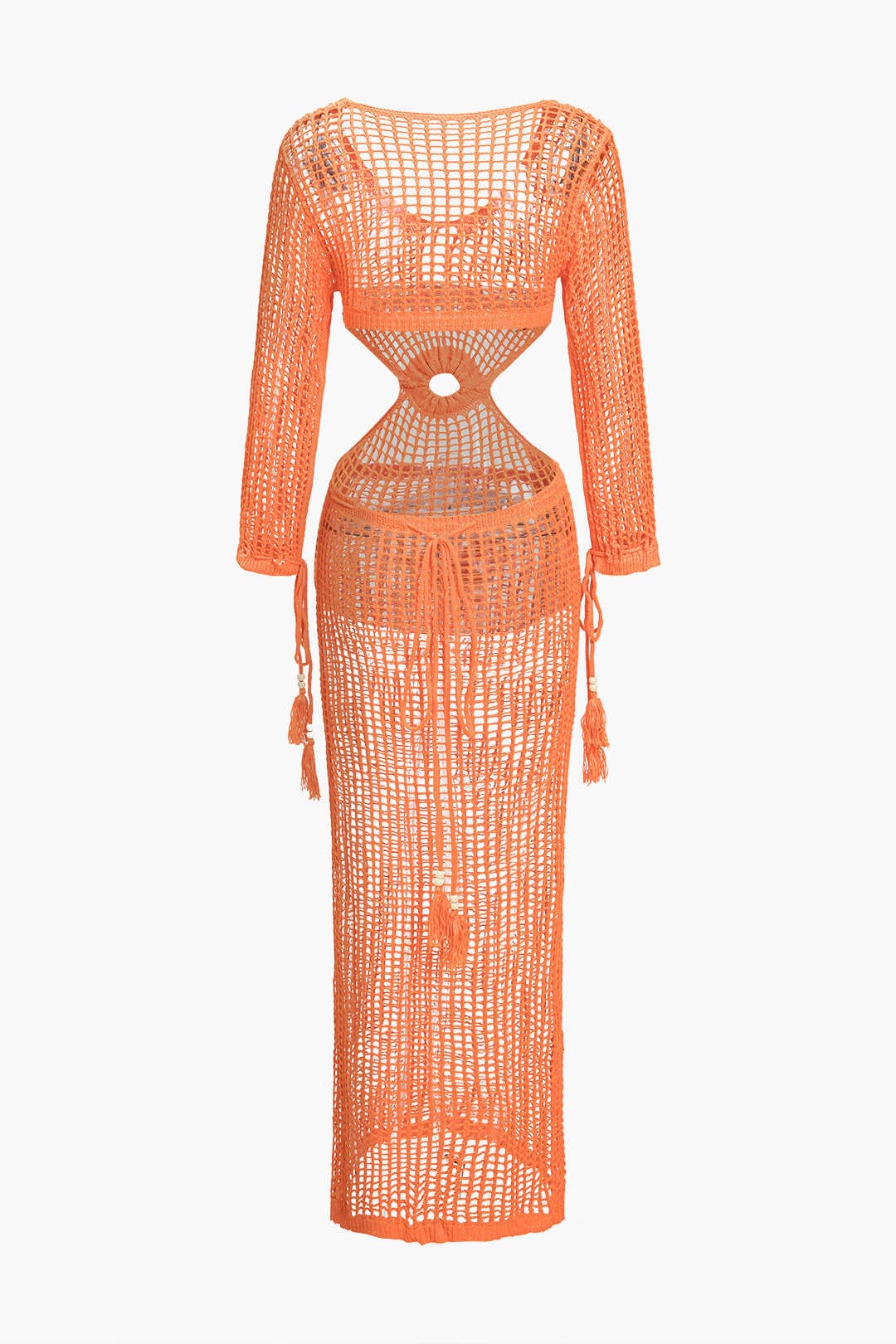 Crochet Beach Maxi Dress – Boho Cut-Out & Tassel Detail
