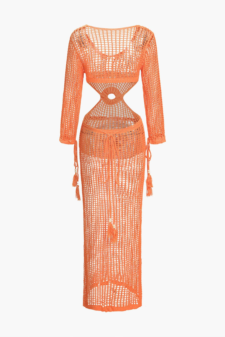 Crochet Beach Maxi Dress – Boho Cut-Out & Tassel Detail