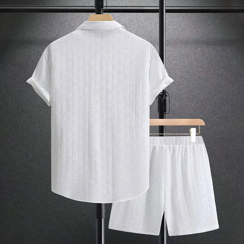 Men's Textured Short Sleeve Shirt Shorts Set – Lightweight Breathable