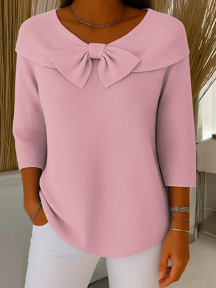 Women's Ribbed Bow-Detail Top – Feminine Structured Fit