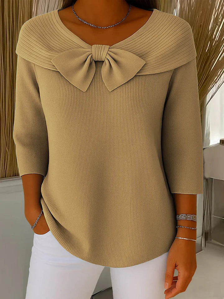 Women's Ribbed Bow-Detail Top – Feminine Structured Fit