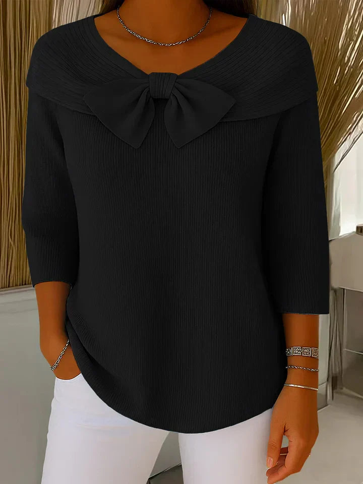 Women's Ribbed Bow-Detail Top – Feminine Structured Fit