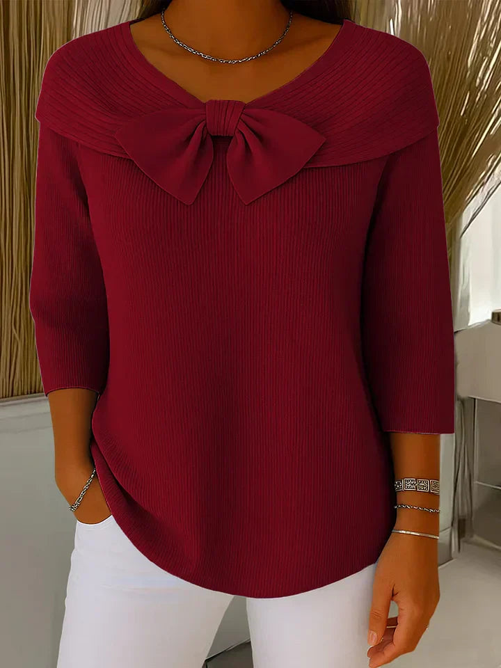 Women's Ribbed Bow-Detail Top – Feminine Structured Fit