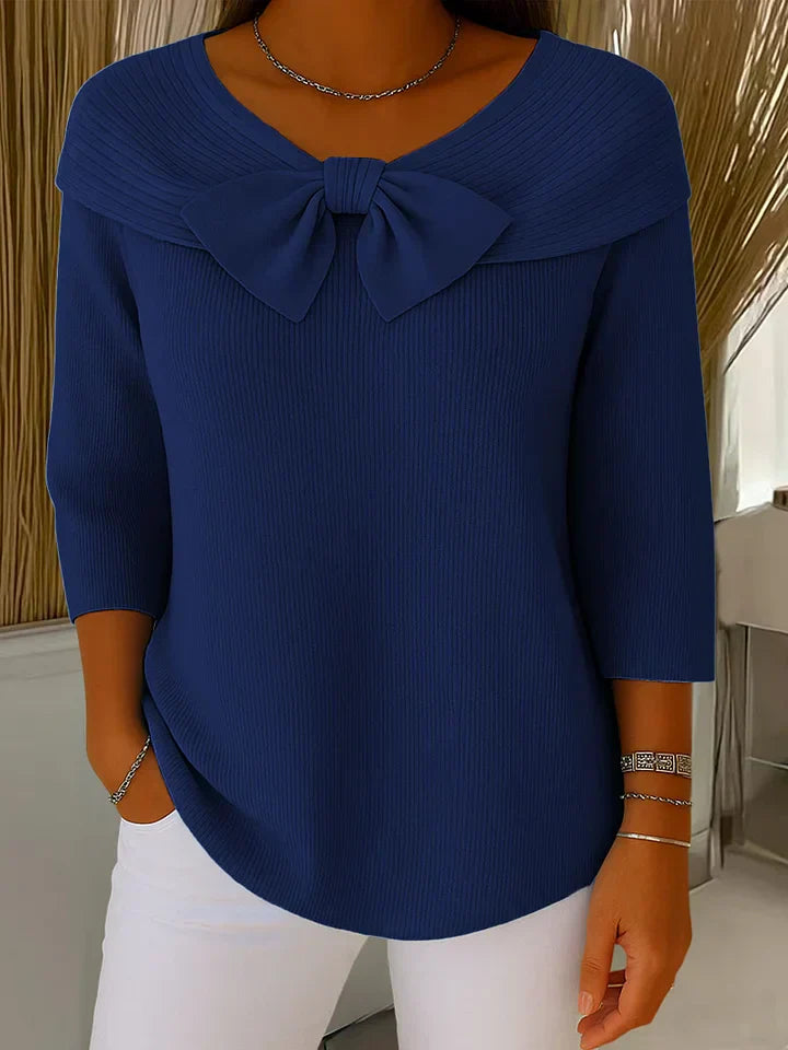 Women's Ribbed Bow-Detail Top – Feminine Structured Fit