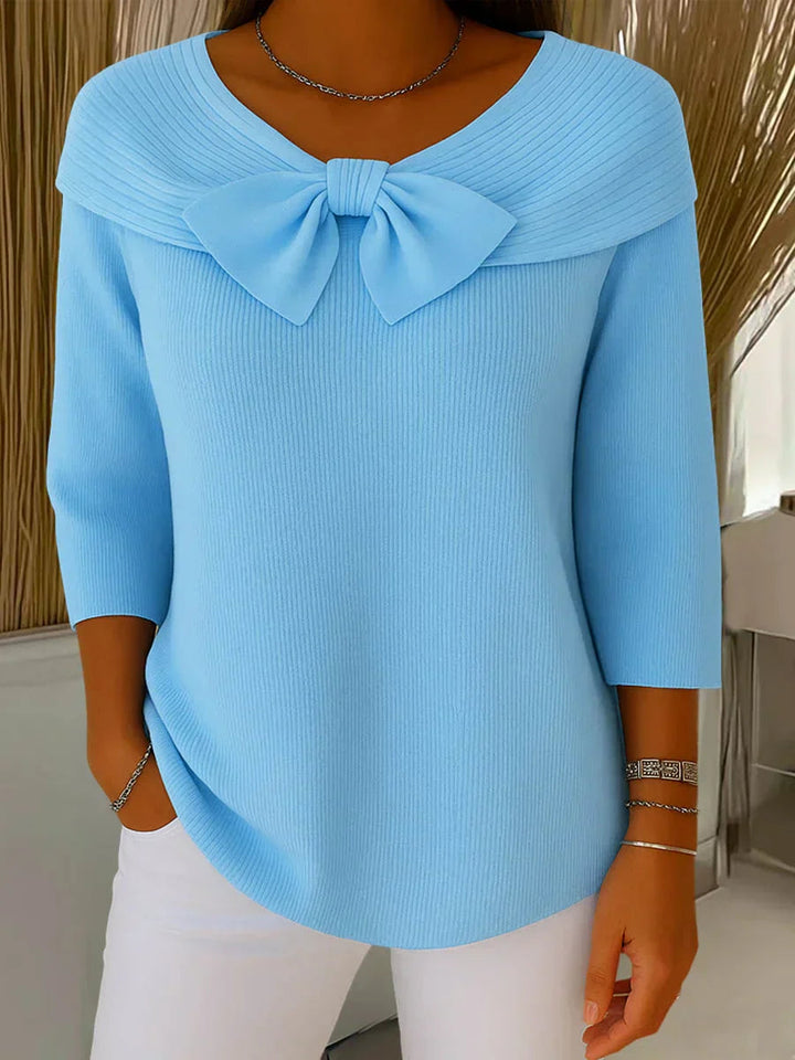 Women's Ribbed Bow-Detail Top – Feminine Structured Fit