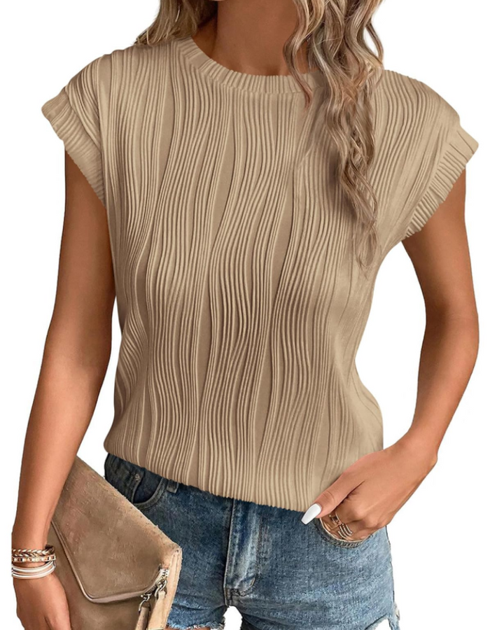 Batwing Sleeve Knit Top – Women's Loose Fit Textured Pleated Style
