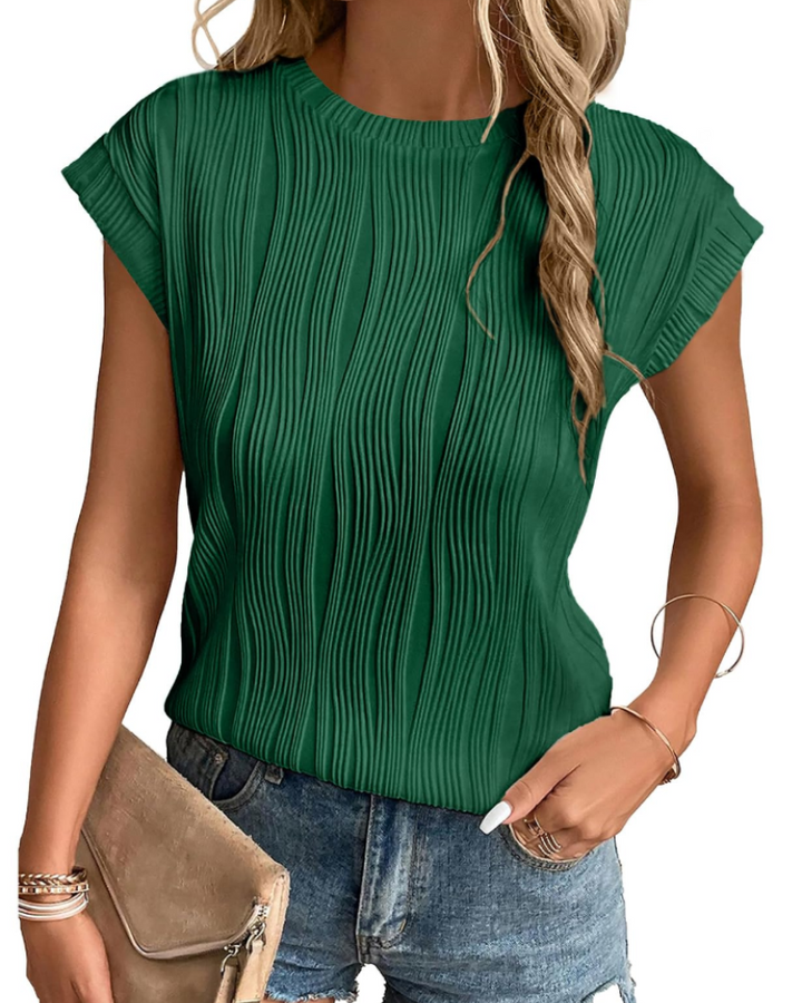 Batwing Sleeve Knit Top – Women's Loose Fit Textured Pleated Style