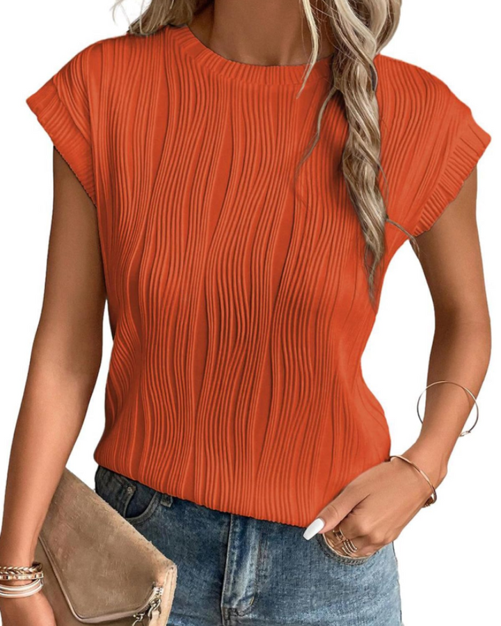 Batwing Sleeve Knit Top – Women's Loose Fit Textured Pleated Style