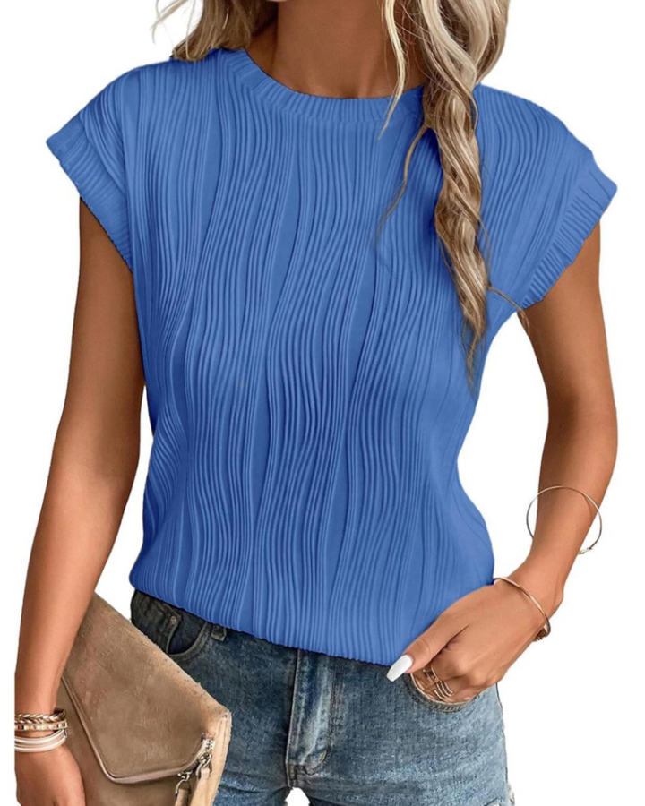 Batwing Sleeve Knit Top – Women's Loose Fit Textured Pleated Style