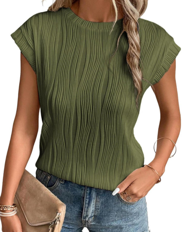 Batwing Sleeve Knit Top – Women's Loose Fit Textured Pleated Style