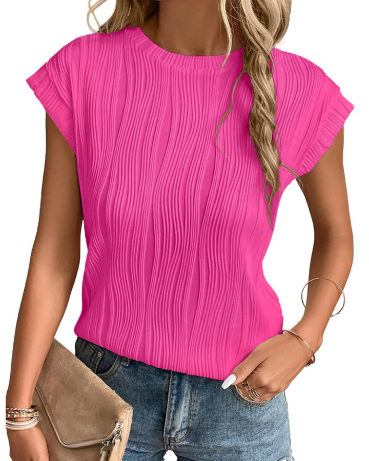 Batwing Sleeve Knit Top – Women's Loose Fit Textured Pleated Style