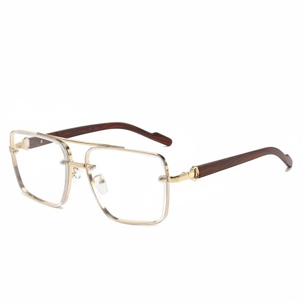 Aviator Sunglasses Metal Double Beam Frame – Wood Grain Temple