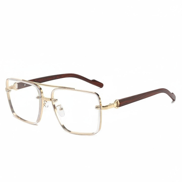 Aviator Sunglasses Metal Double Beam Frame – Wood Grain Temple