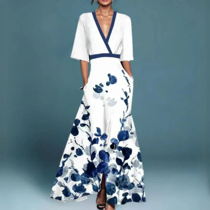 Women's Floral Maxi Dress – Flowing Tailored Silhouette
