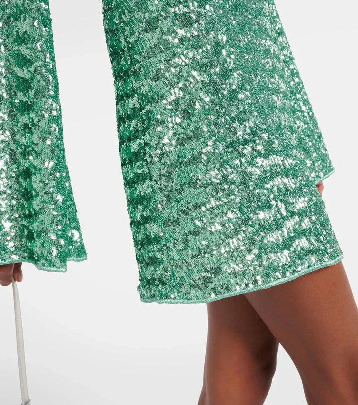 Women's Glitter Sequin Mini Dress V-Neck – Wide Sleeves Ring Detail