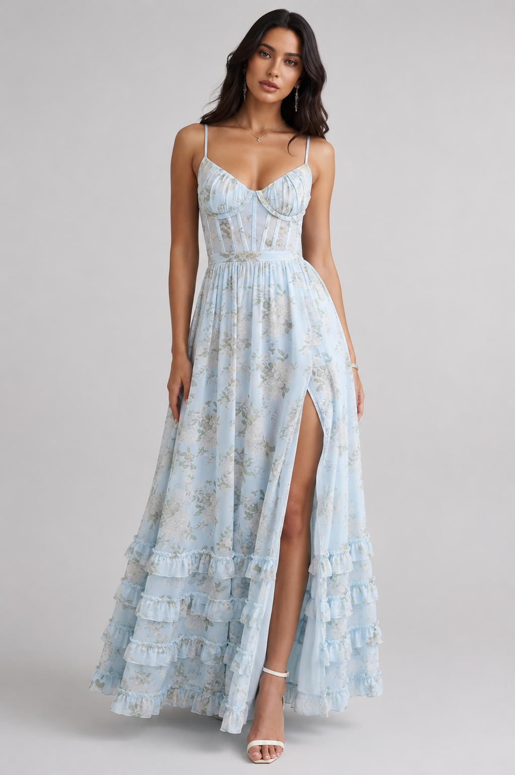 Boho Maxi Dress – Ruffle A-Line Silhouette with High Slit