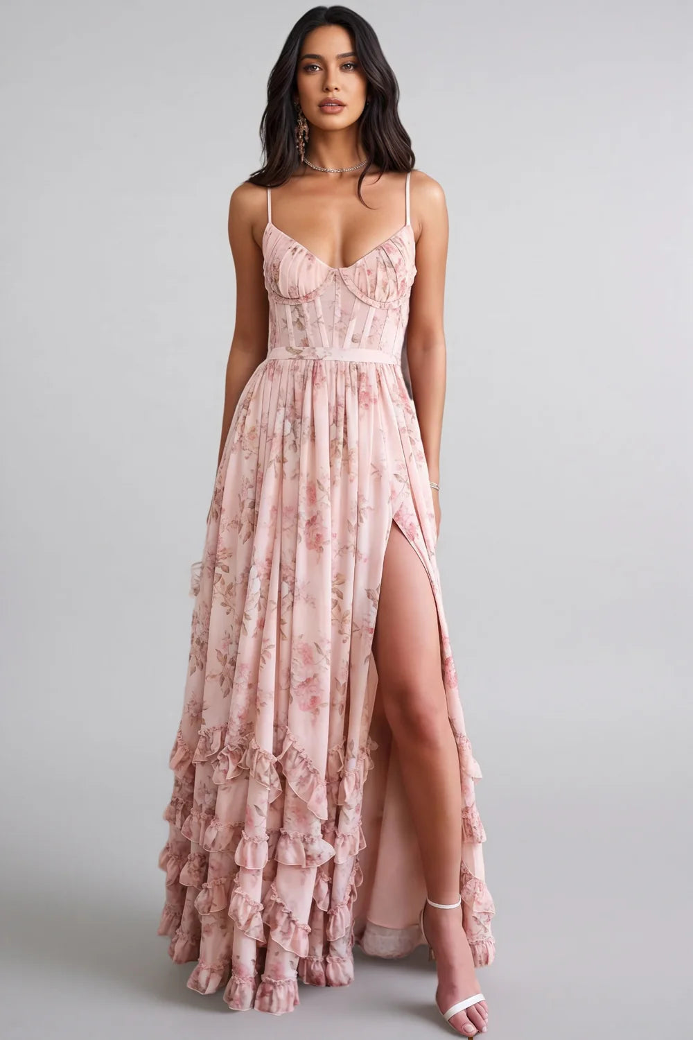 Boho Maxi Dress – Ruffle A-Line Silhouette with High Slit