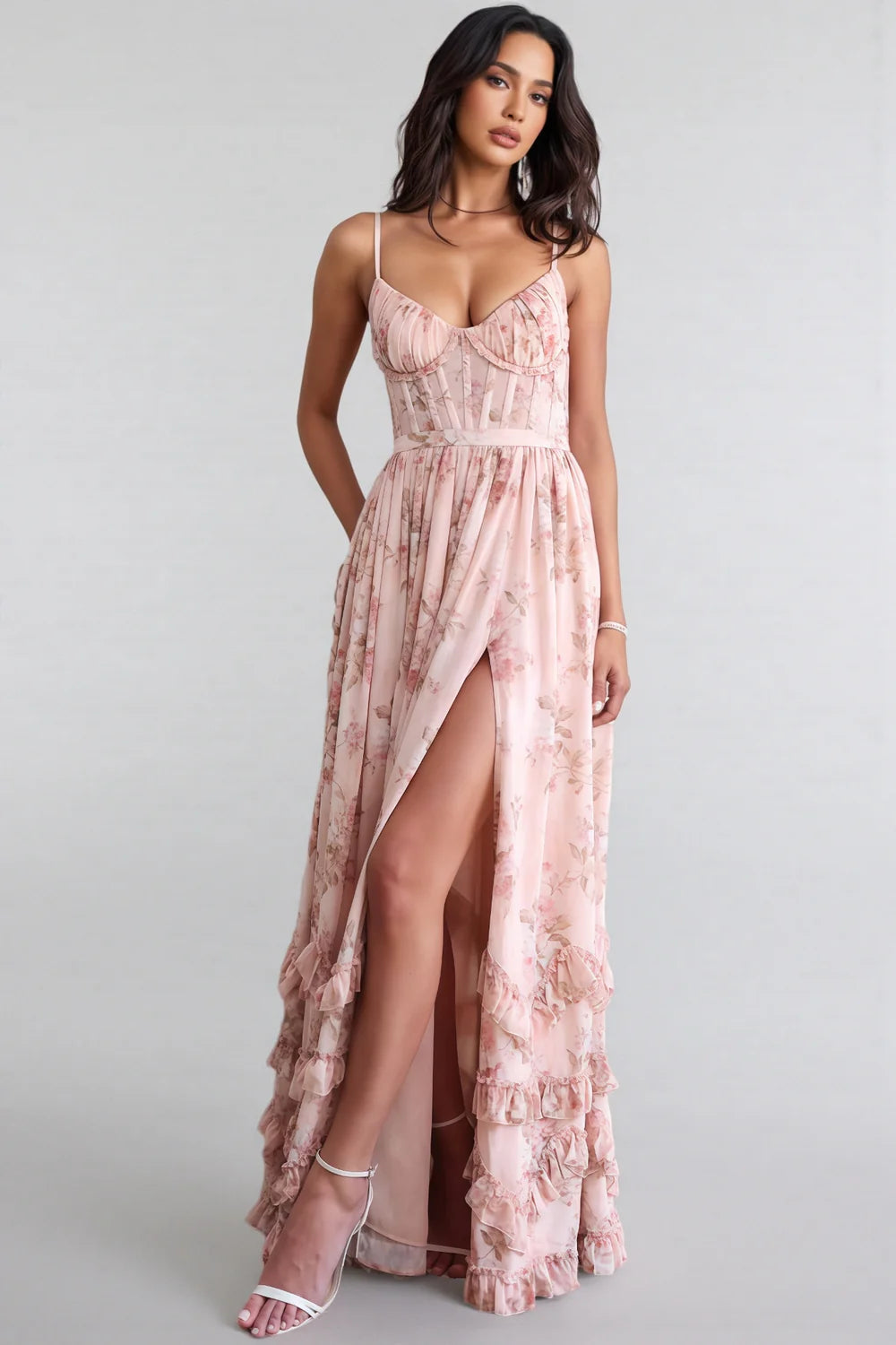 Boho Maxi Dress – Ruffle A-Line Silhouette with High Slit