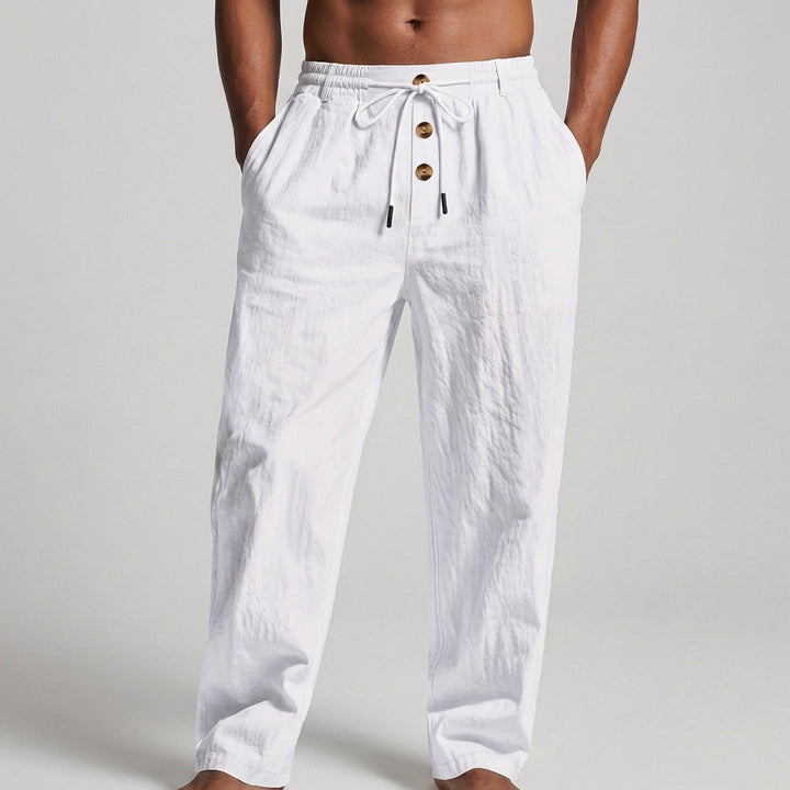 Men's Premium Linen Wide-Leg Trousers – Drawstring Waist Button Fly