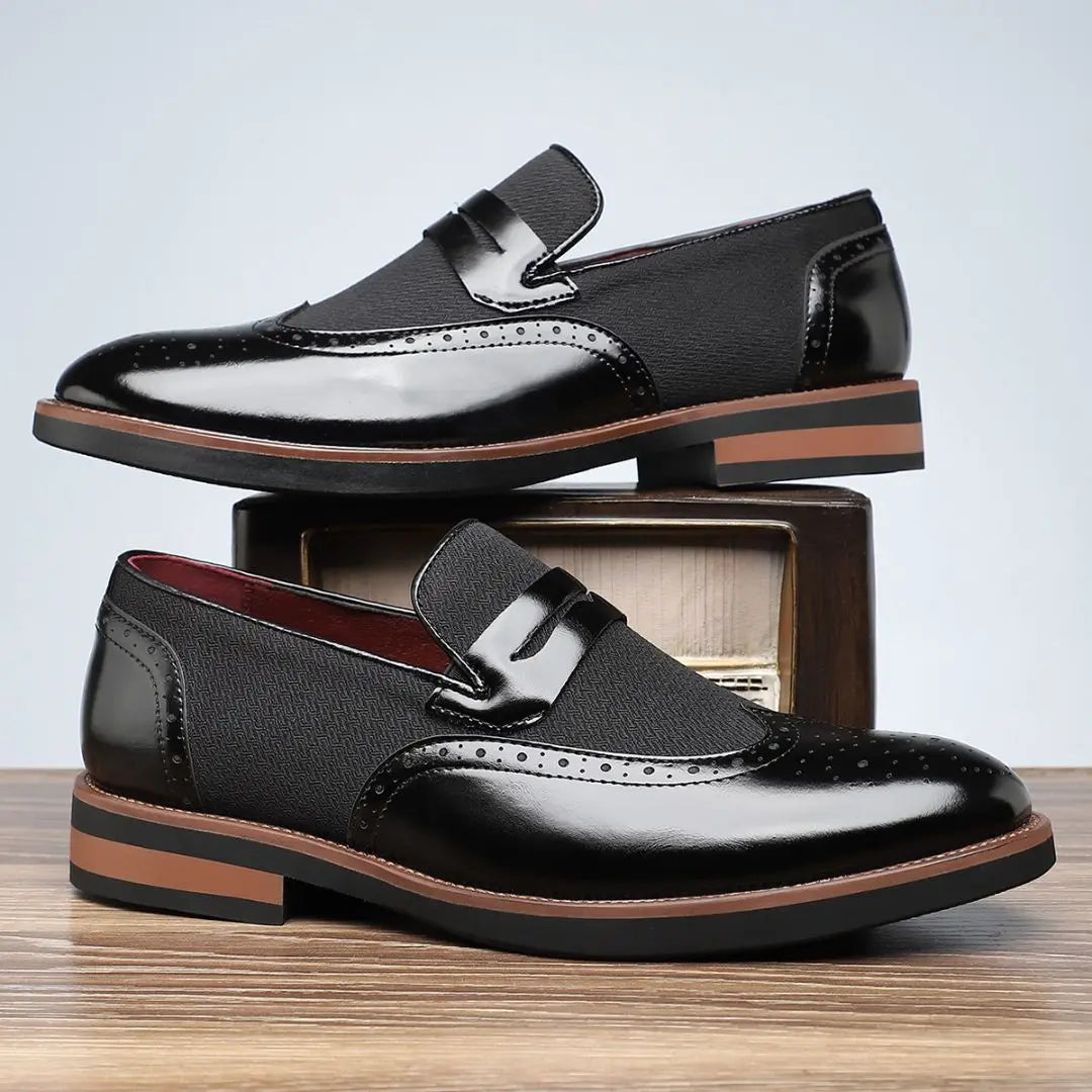 Men's Penny Loafers – Brogue Mixed Material & Metal Strap