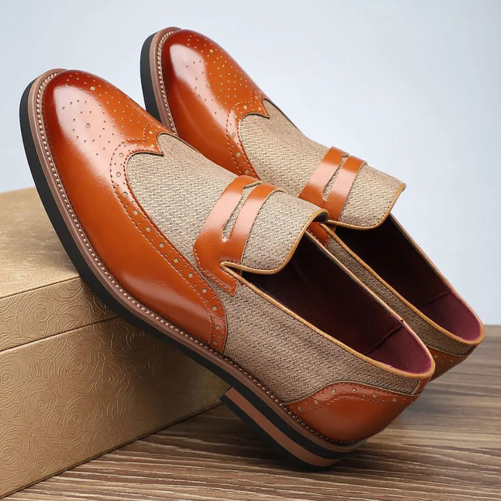 Men's Penny Loafers – Brogue Mixed Material & Metal Strap