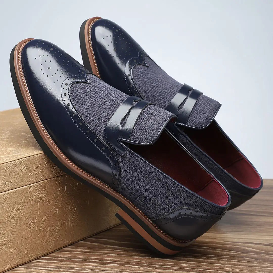 Men's Penny Loafers – Brogue Mixed Material & Metal Strap