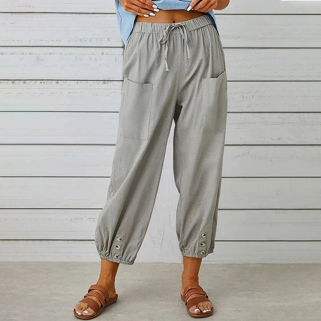 Women's High Waist Relaxed Fit Pants – Drawstring Casual Summer