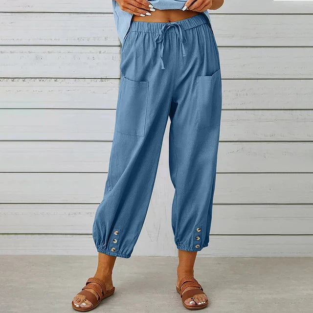 Women's High Waist Relaxed Fit Pants – Drawstring Casual Summer