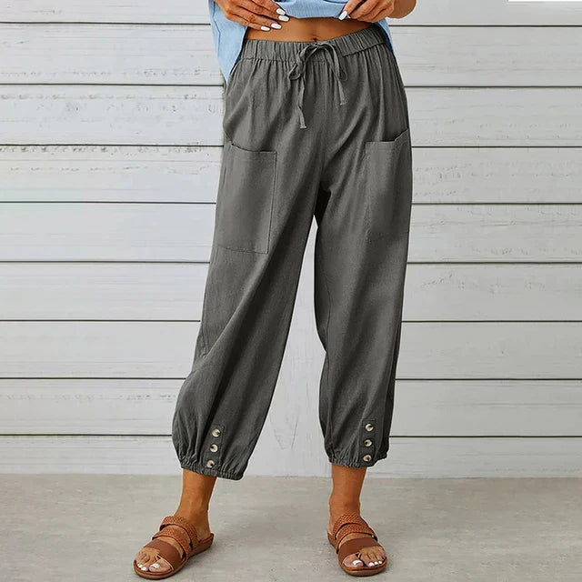 Women's High Waist Relaxed Fit Pants – Drawstring Casual Summer