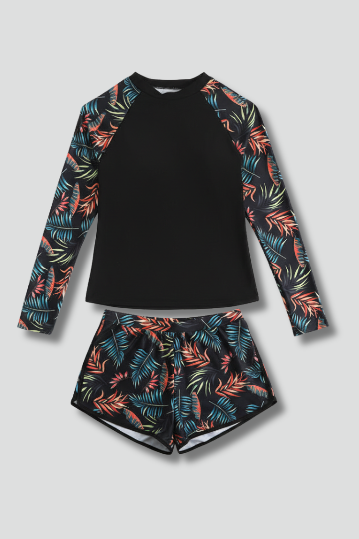 Rash Guard Swimsuit Set – Women's Long Sleeve Crew Neck & Shorts