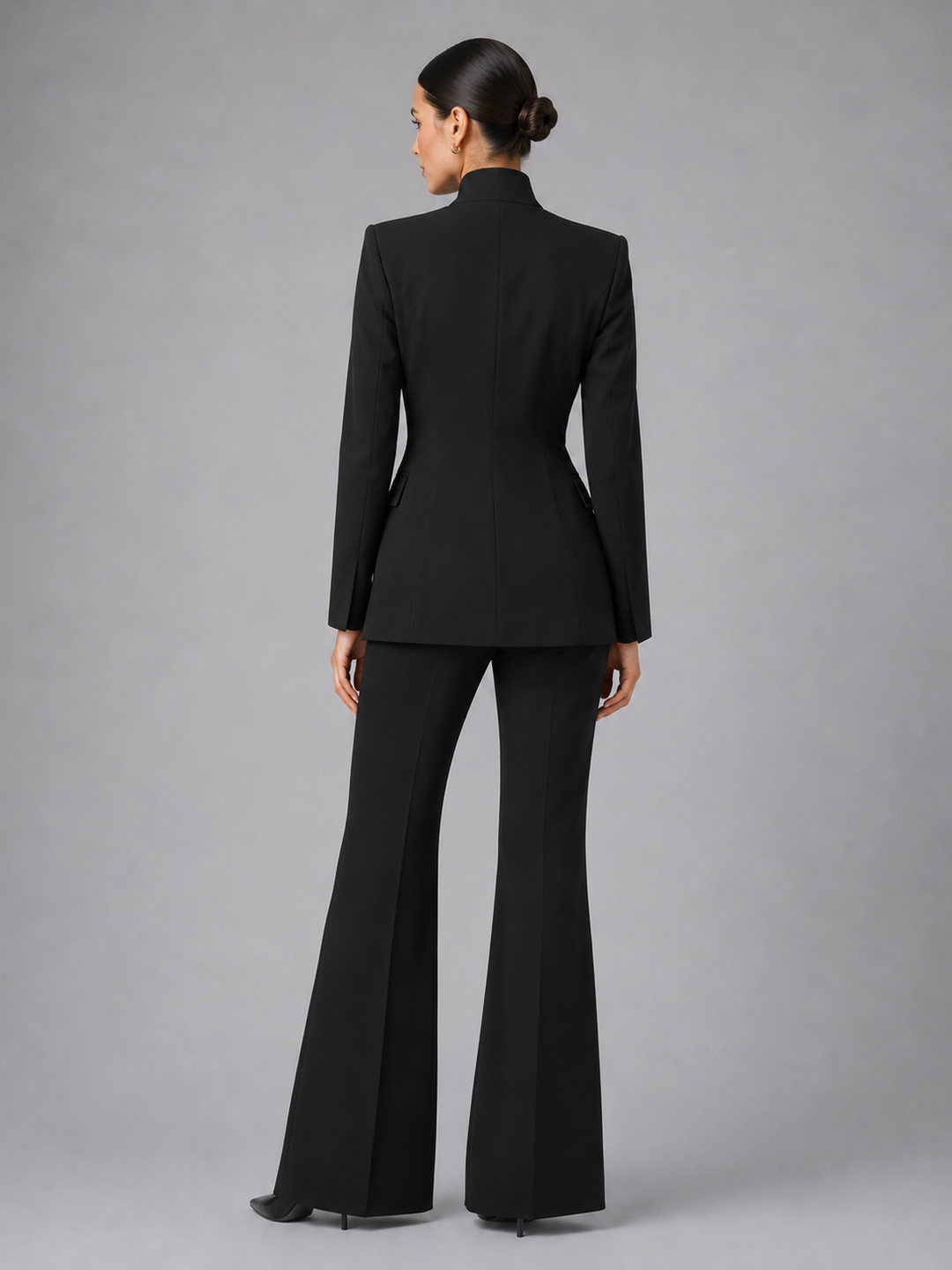 Women's Tailored Two Piece Suit – Stand Collar Wide Leg