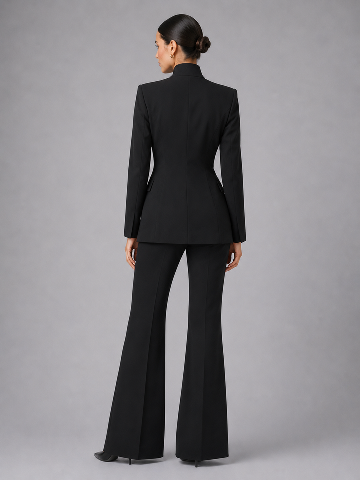 Women's Tailored Two Piece Suit – Stand Collar Wide Leg