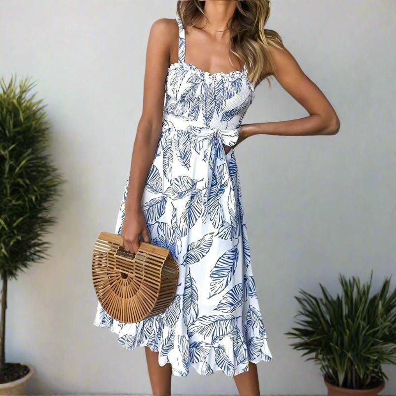 Women's Boho Midi Dress – Open Back Flowing Silhouette
