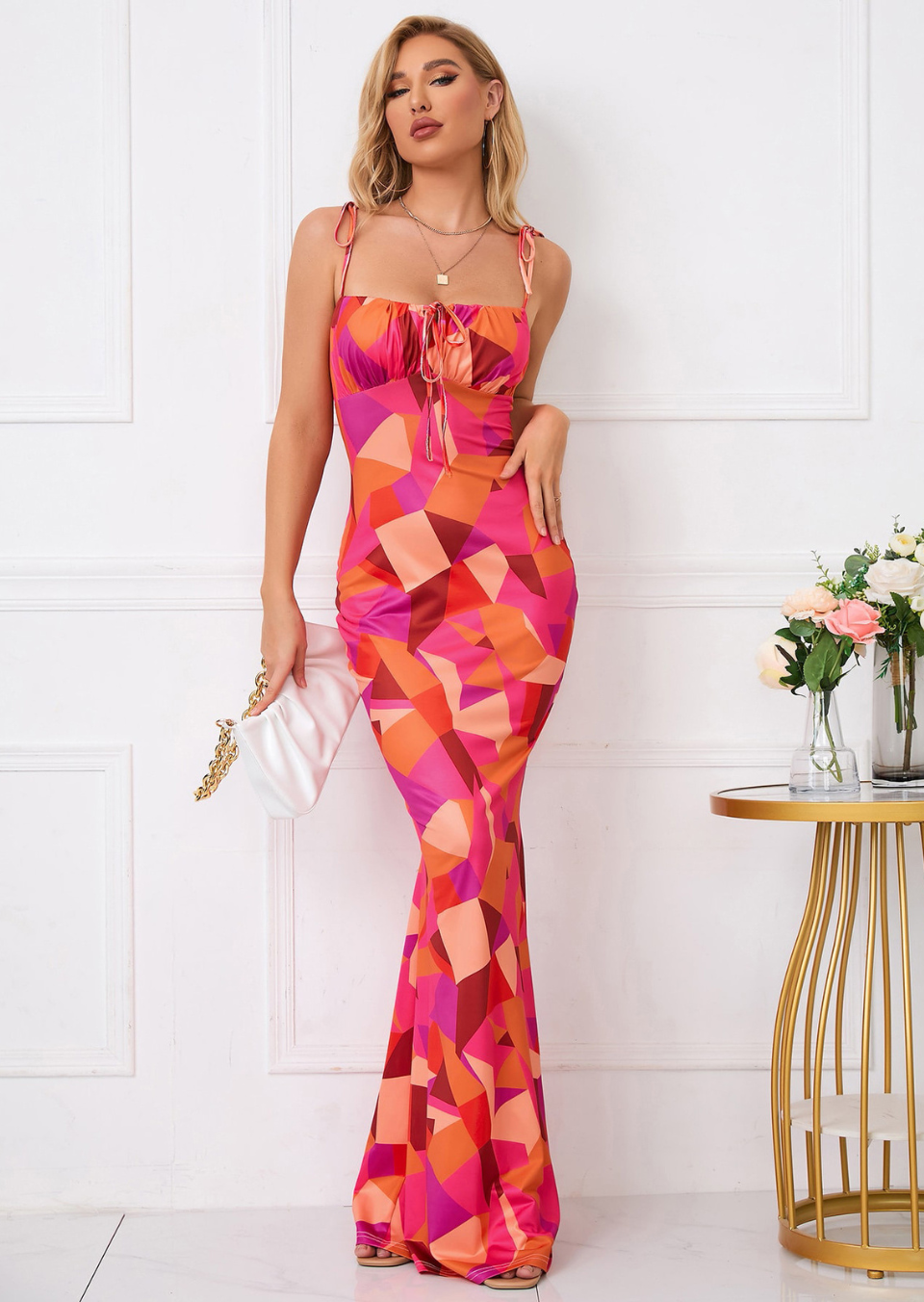 Women's Floral Maxi Dress Square Neck Spaghetti Straps – Bow Stretch