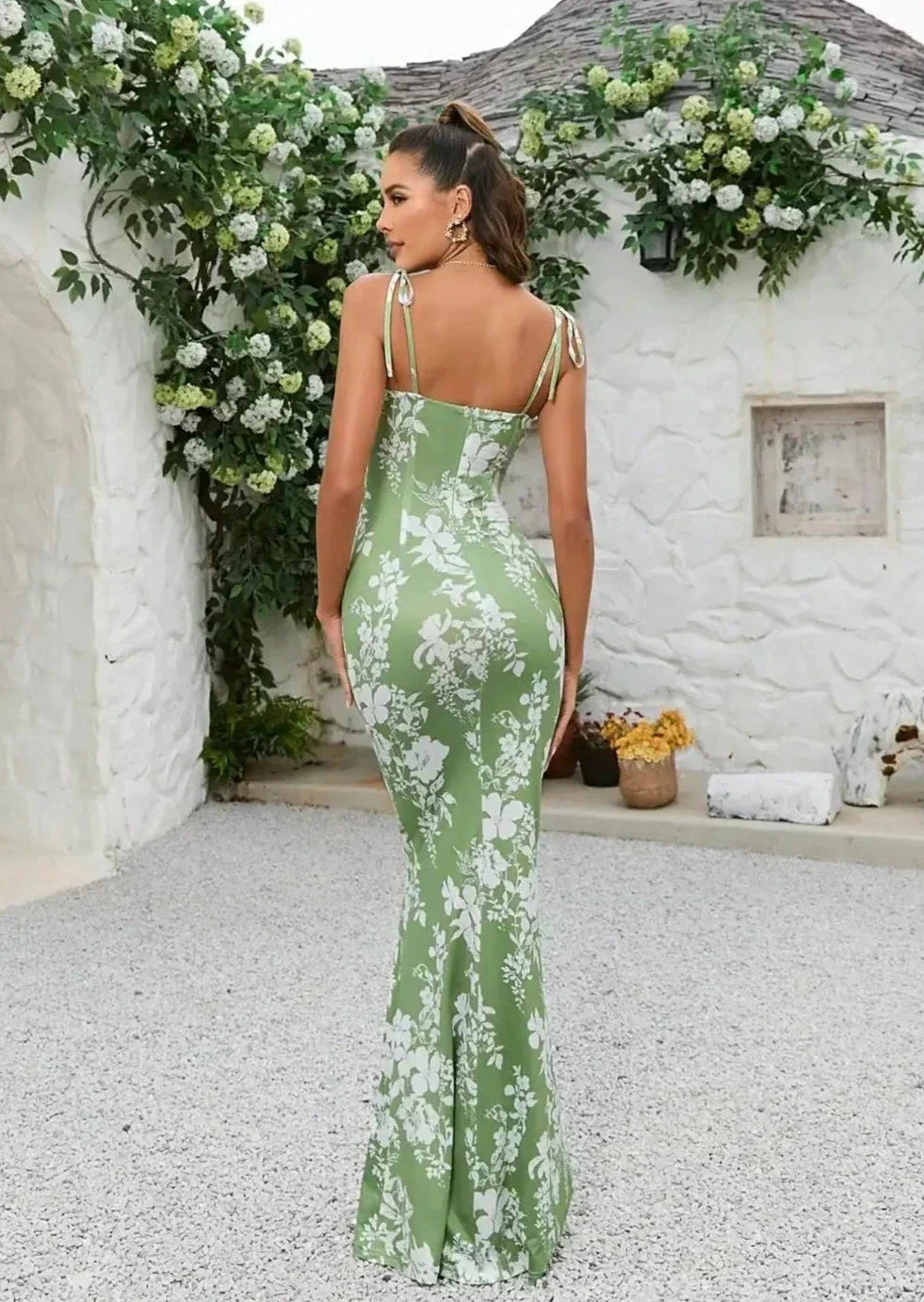 Women's Floral Maxi Dress Square Neck Spaghetti Straps – Bow Stretch