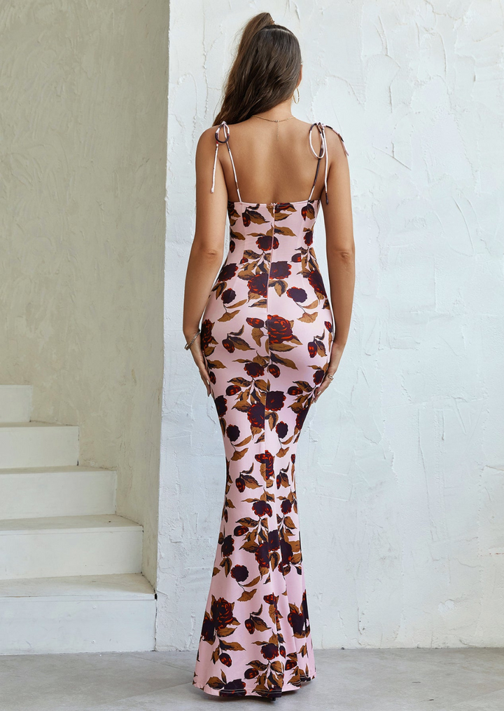 Women's Floral Maxi Dress Square Neck Spaghetti Straps – Bow Stretch