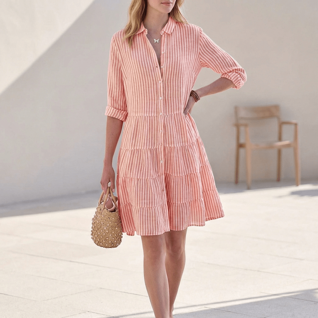Women's Tiered Shirt Mini Dress – Collared Button-Front