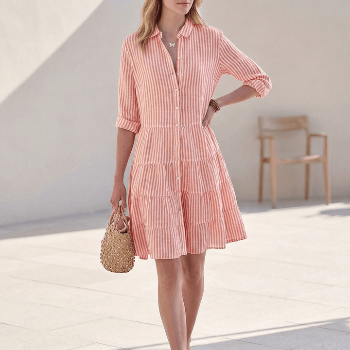 Women's Tiered Shirt Mini Dress – Collared Button-Front