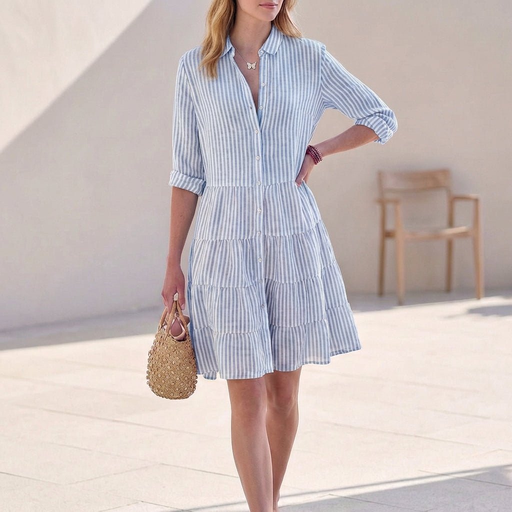 Women's Tiered Shirt Mini Dress – Collared Button-Front