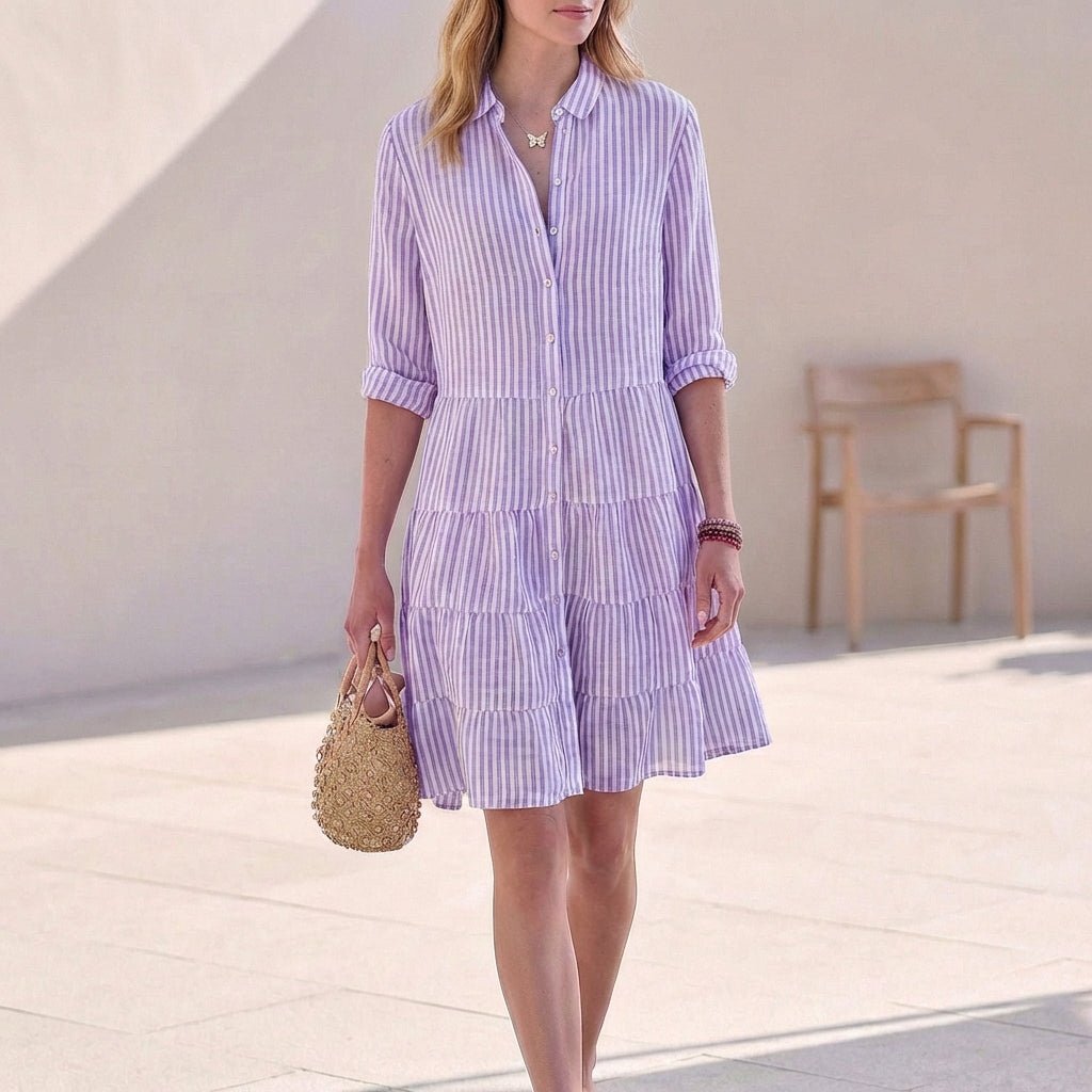 Women's Tiered Shirt Mini Dress – Collared Button-Front