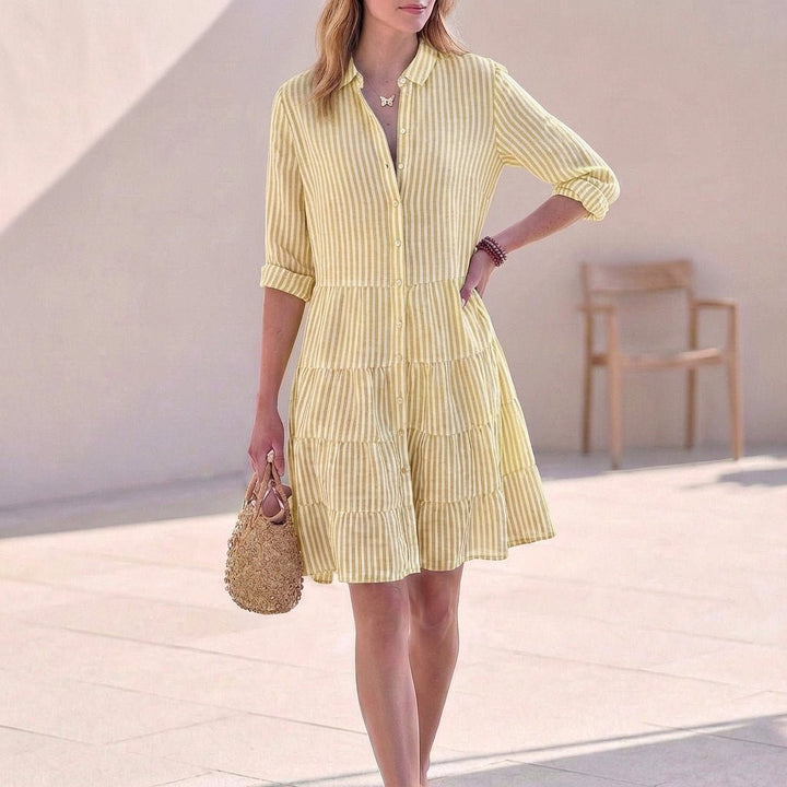 Women's Tiered Shirt Mini Dress – Collared Button-Front