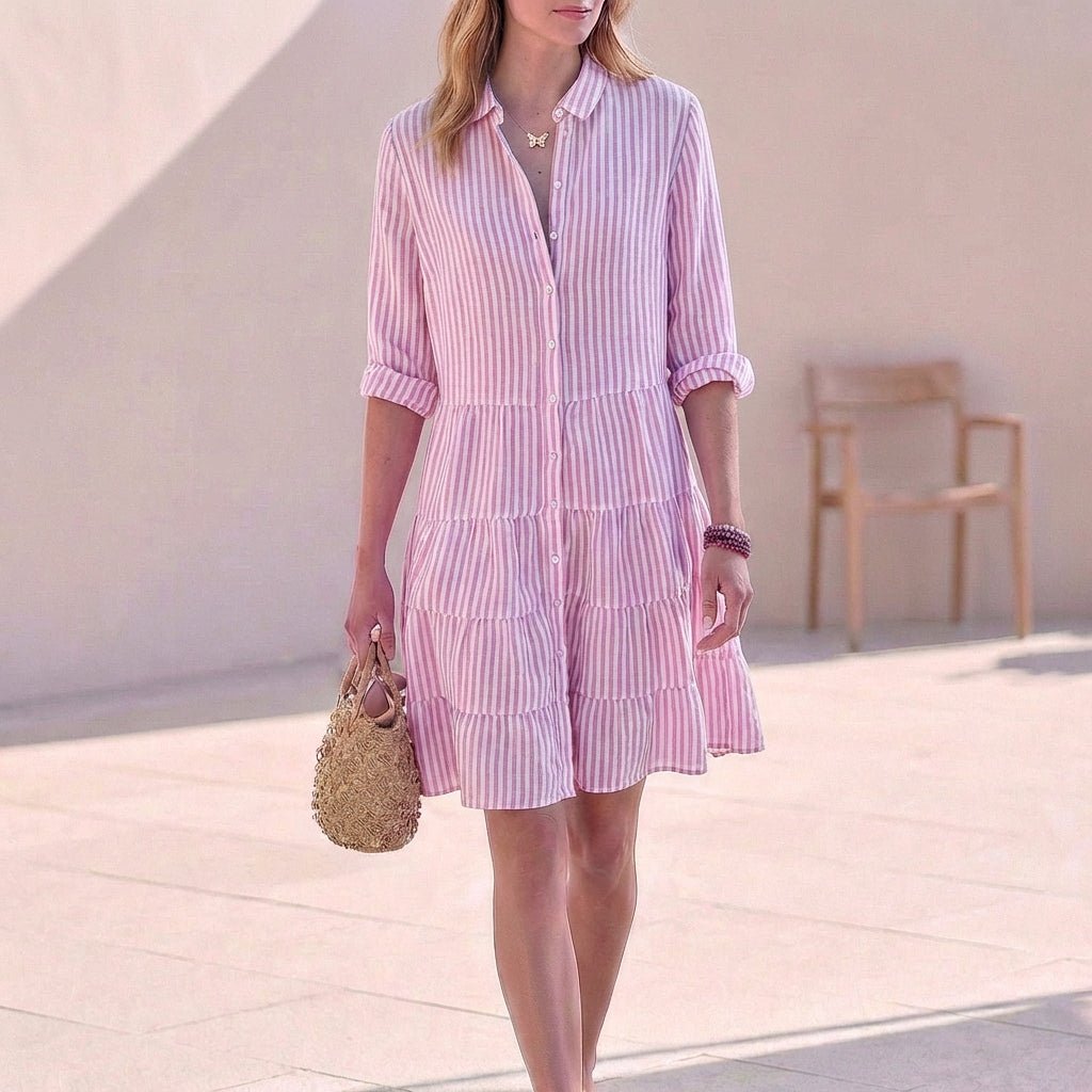 Women's Tiered Shirt Mini Dress – Collared Button-Front