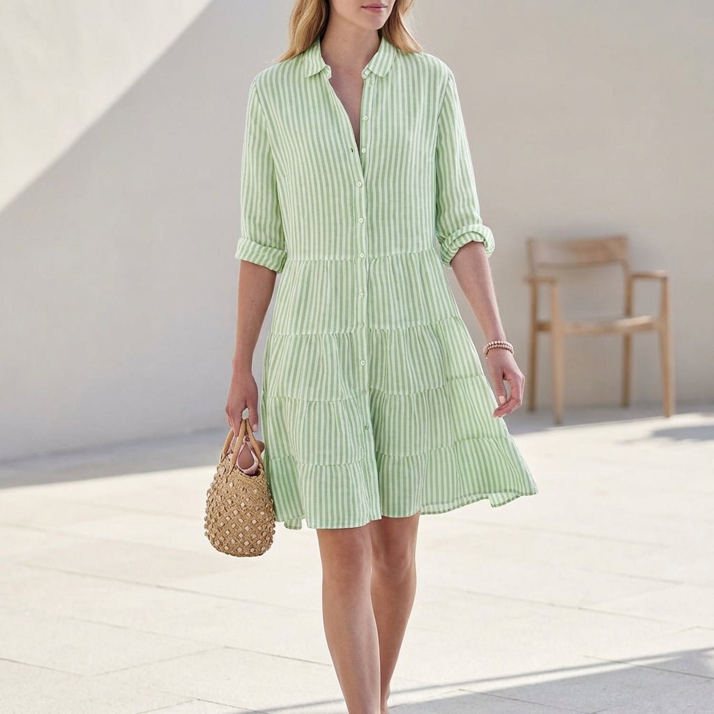 Women's Tiered Shirt Mini Dress – Collared Button-Front