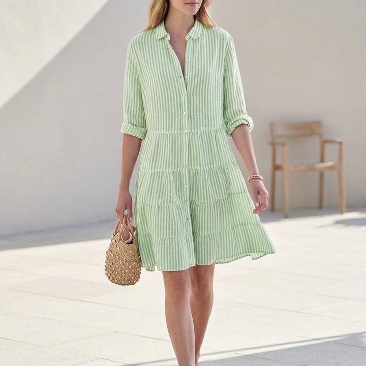 Women's Tiered Shirt Mini Dress – Collared Button-Front