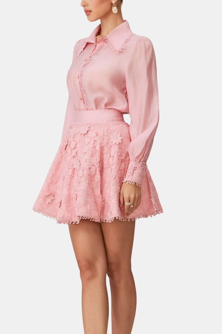 Two Piece Skirt Set – Defined Waist Shirt & Floral Skirt