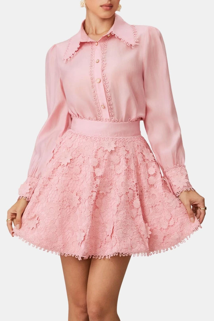 Two Piece Skirt Set – Defined Waist Shirt & Floral Skirt
