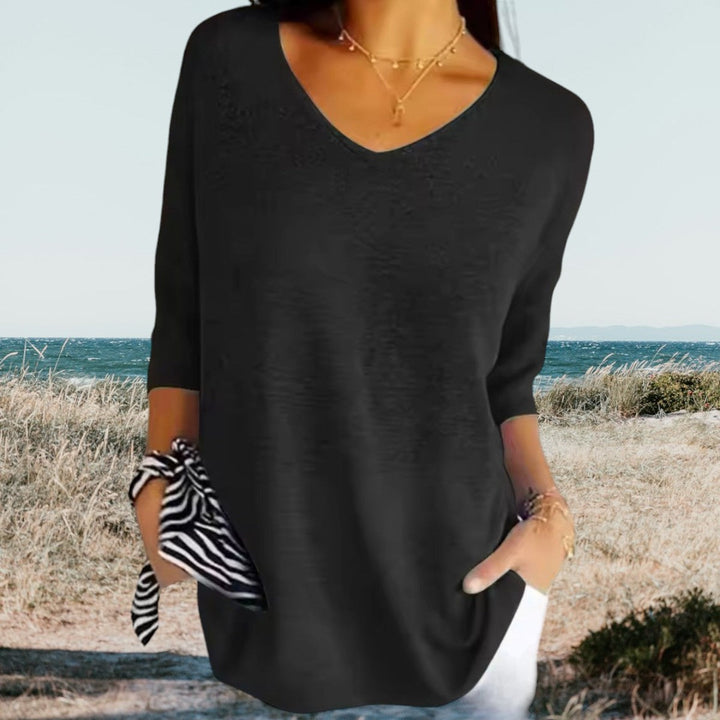 Women's Knit Sweater Slim-Fit Long Sleeve V-Neck – Ribbed Pullover
