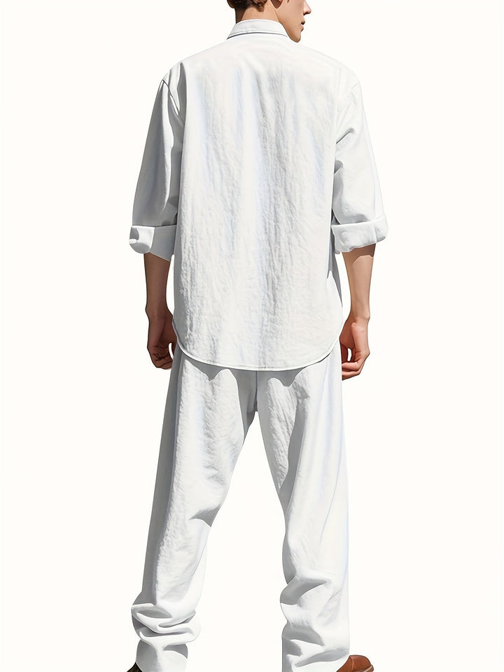 Men's Linen Set – Stand Collar Shirt & Relaxed Trouser