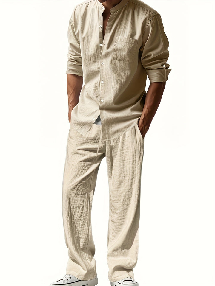 Men's Linen Set – Stand Collar Shirt & Relaxed Trouser